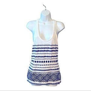 Sam Edelman Embroidered Boho Razorback Tank Top Medium White Festival Summer